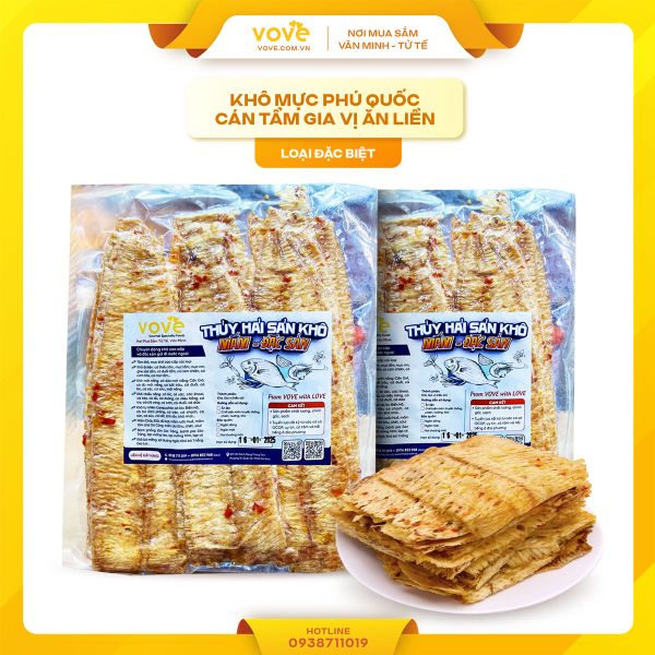 Khô Mực Phú Quốc cán tẩm gia vị ăn liền, loại đặc biệt 500gr