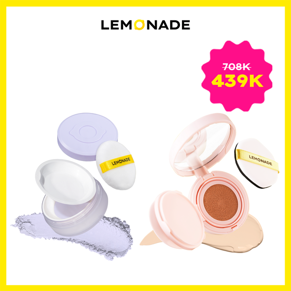 COMBO PHẤN PHỦ MỎNG NHẸ KIỀM DẦU THUẦN CHAY CHỐNG NẮNG LEMONADE SUPERMATTE NO MAKEUP LOOSE POWDER & PHẤN NƯỚC SIÊU KIỀM DẦU SUPERMATTE CUSHION
