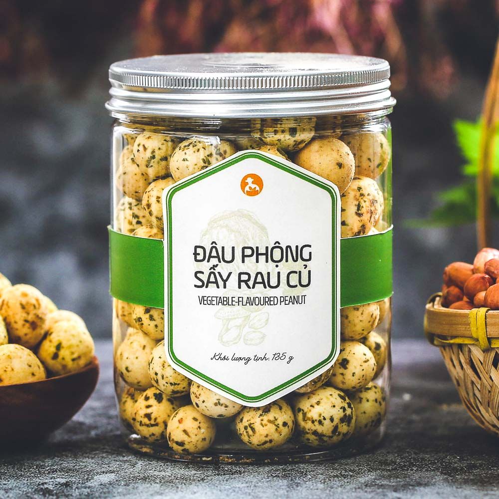 Đậu phộng sấy rau củ, 135g, hũ, mẫu nắp nhôm