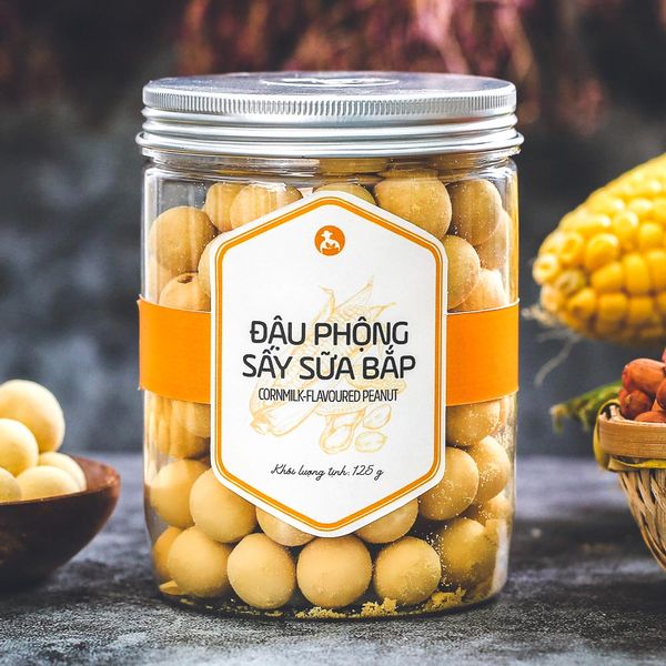 Đậu phộng sấy sữa bắp, 125g, hũ, mẫu nắp nhôm