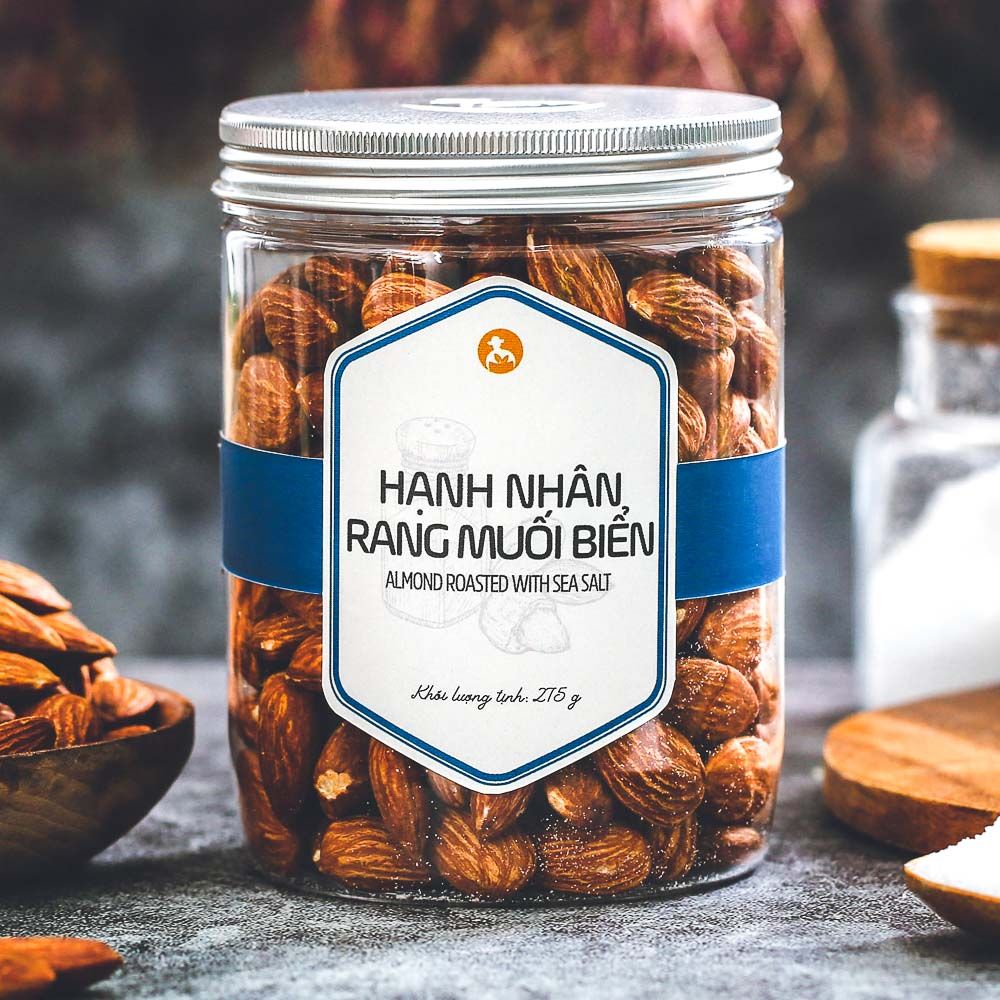 Hạnh nhân rang muối biển, 275g, hũ, mẫu nắp nhôm