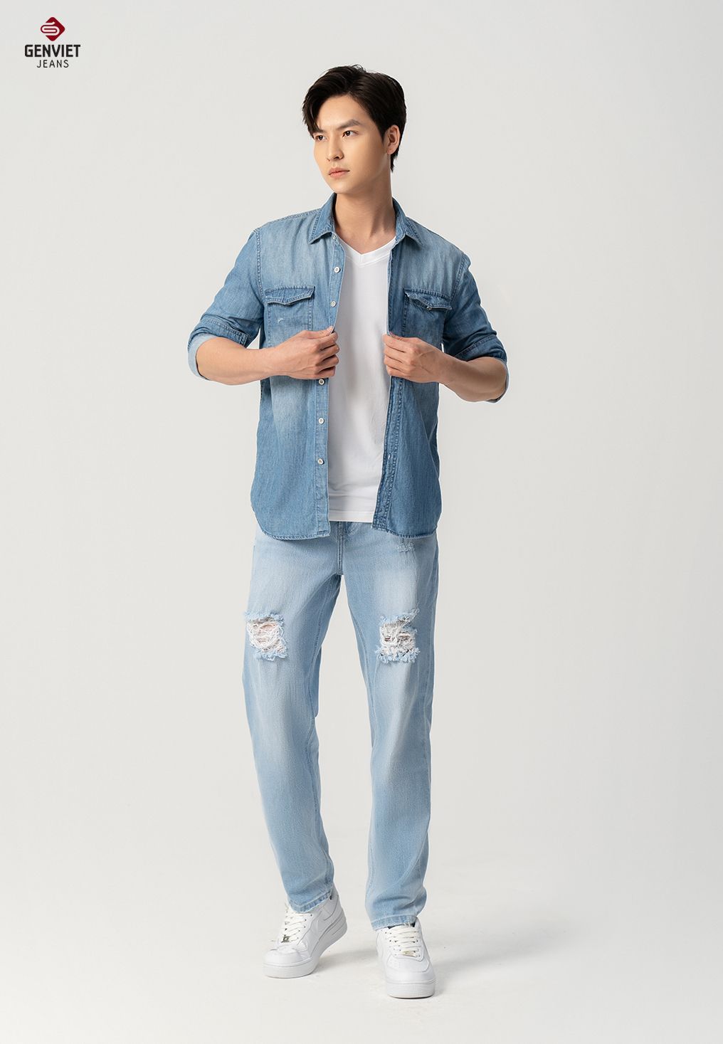  Áo Sơ mi Dài Tay Nam Jeans Sợi Cotton USA Suông Vừa Trẻ Trung T3123J8536 