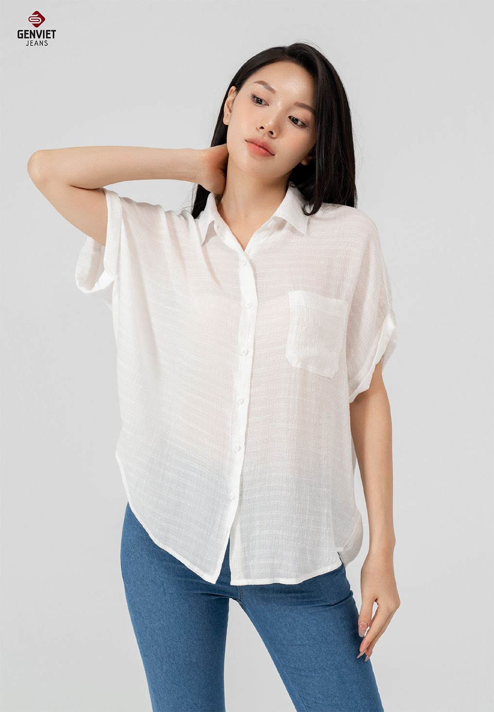  Áo Sơ Mi Cộc Tay Nữ Cotton Suông Free Size DA324C8234 