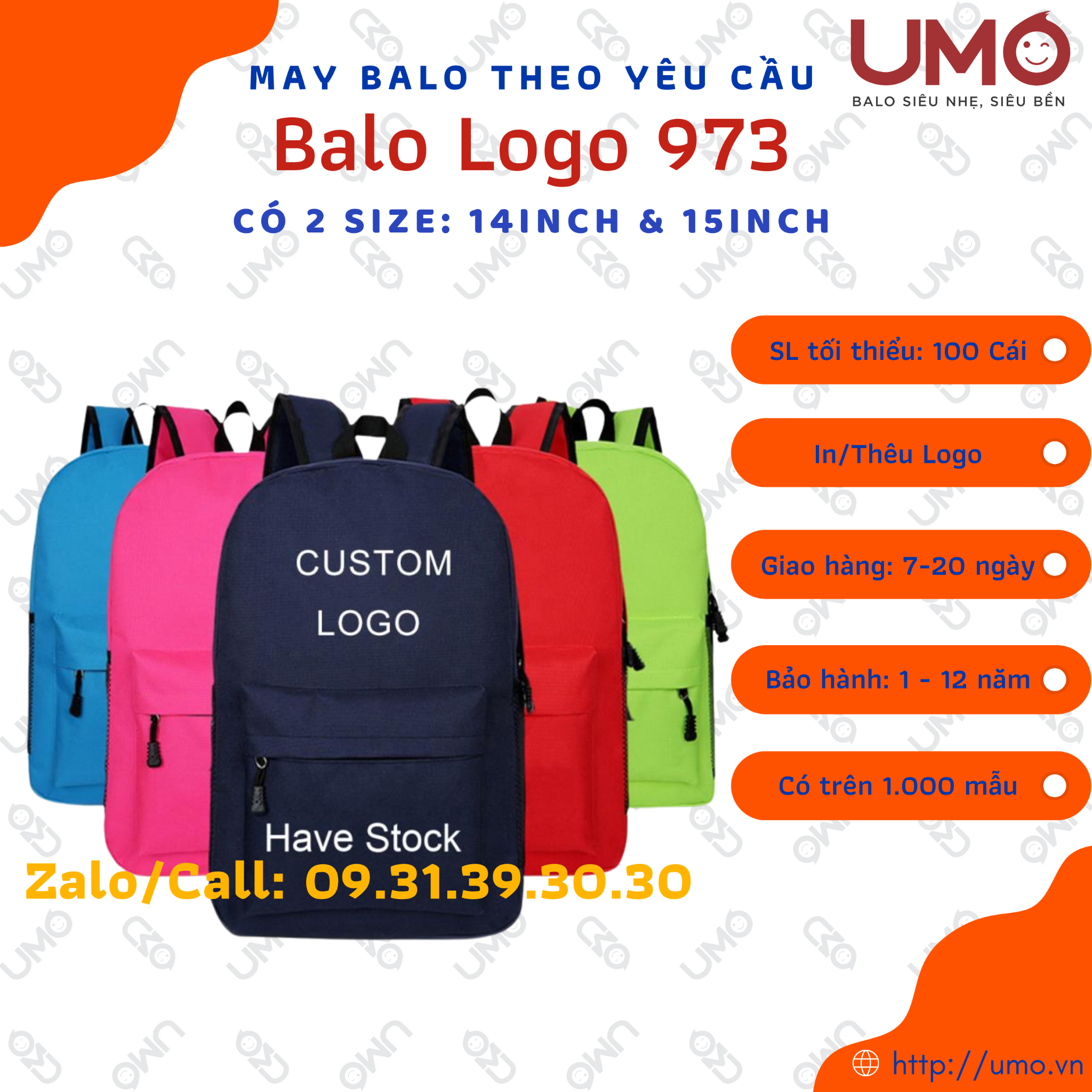  May Balo Theo Yêu Cầu - Balo Logo LB2B973 