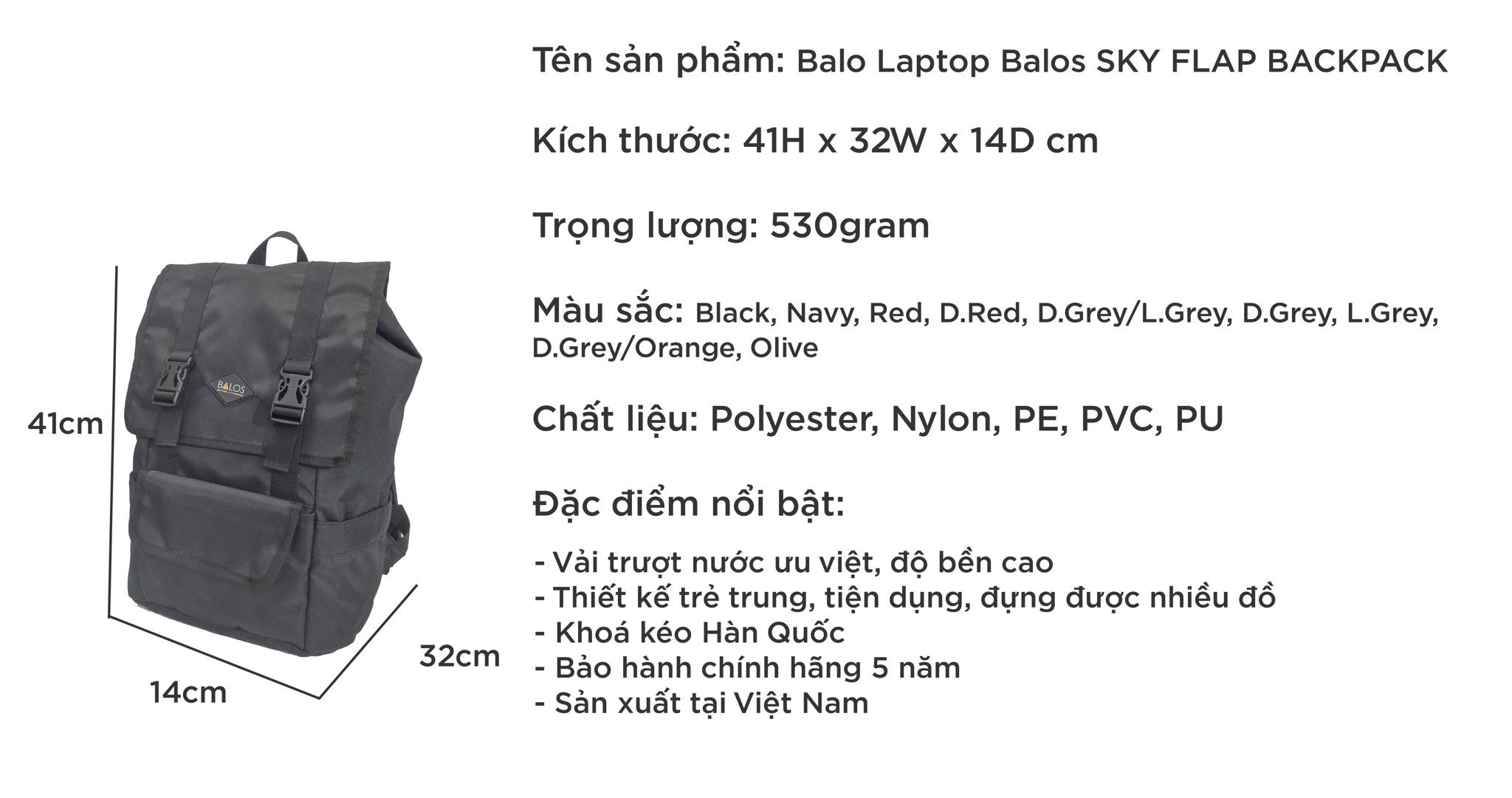  Balos SKY FLAP Black Backpack - Balo Laptop thời trang 