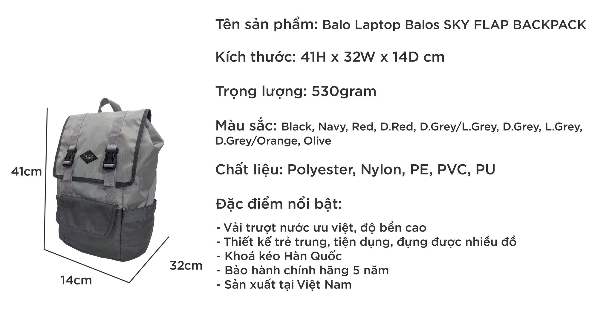  Balos SKY FLAP Grey/D.Grey Backpack - Balo Laptop thời trang 