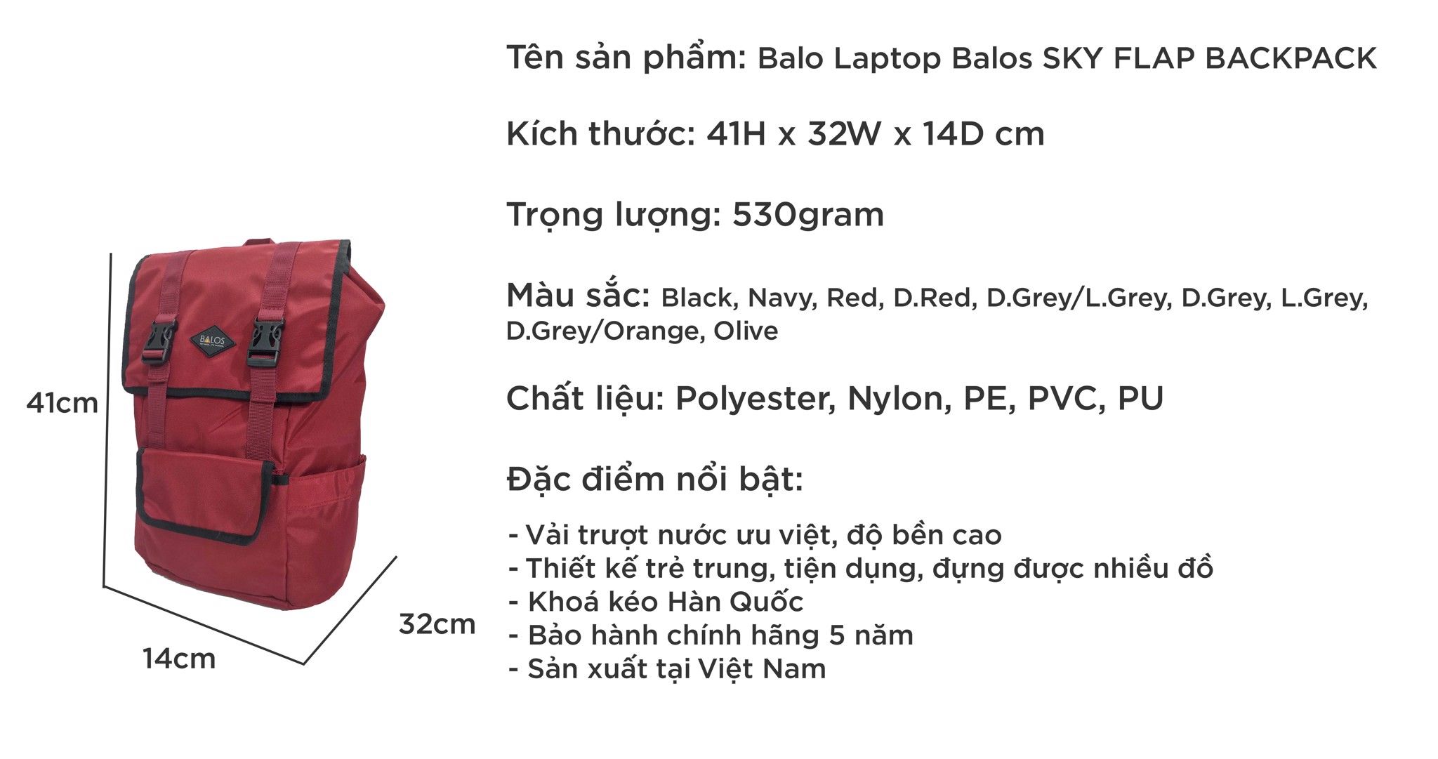 Balos SKY FLAP D.Red Backpack - Balo Laptop thời trang