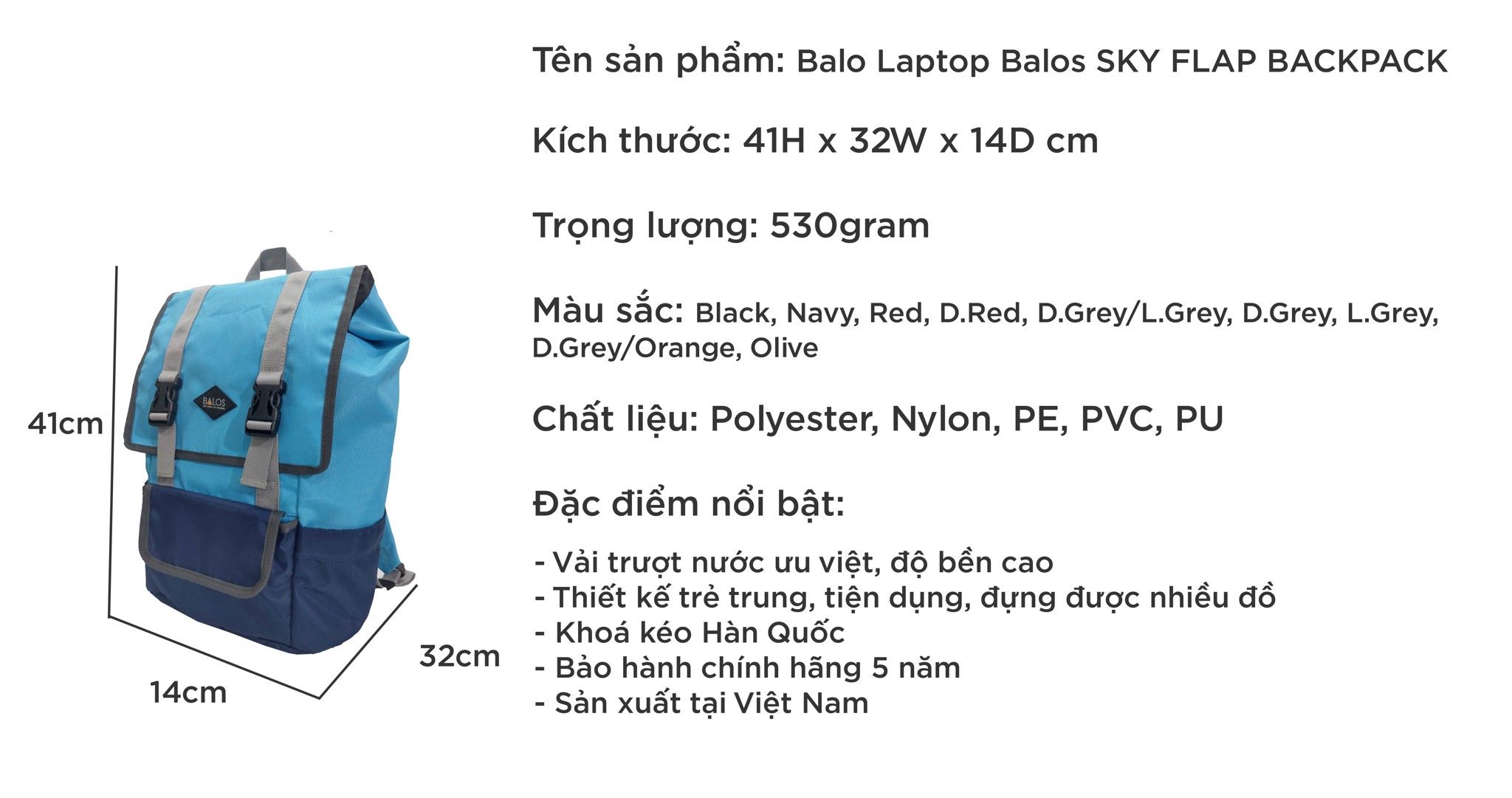  Balos SKY FLAP Blue/Navy Backpack - Balo Laptop thời trang 