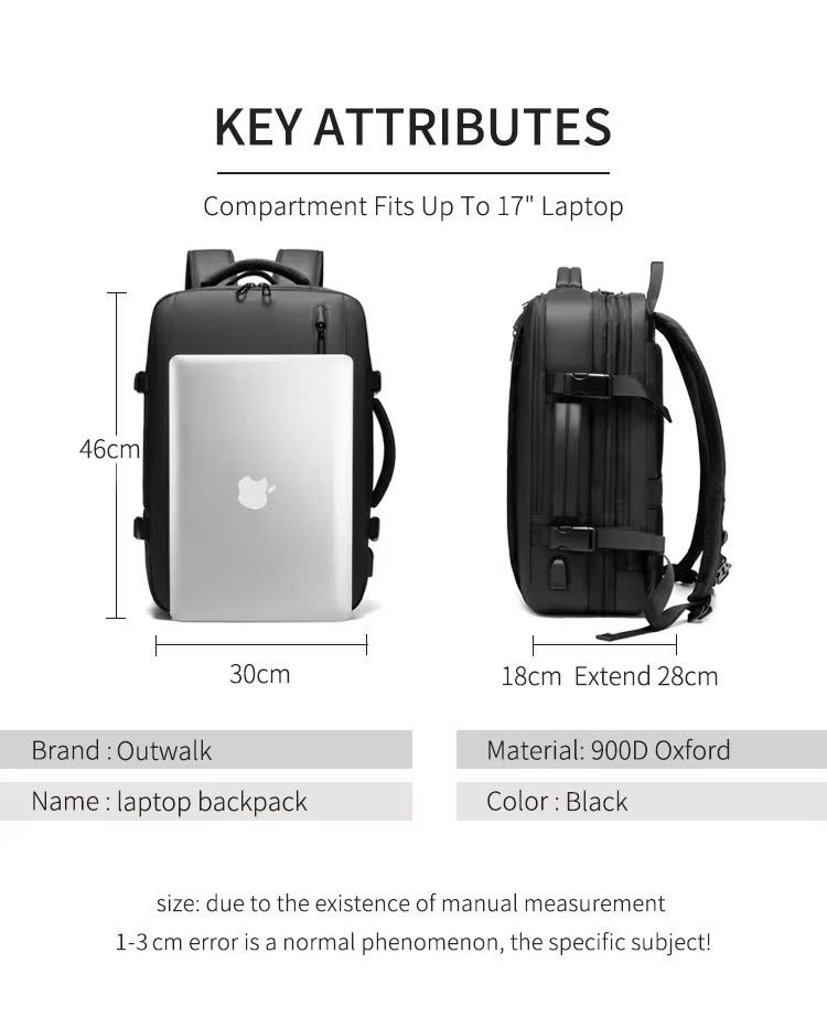 May Balo Laptop Thông Minh Dung Lượng Lớn, Chống Nước, Túi Mở Rộng, Cổng USB Theo Yêu Cầu - BL24109