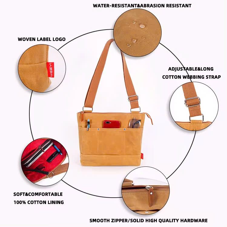 May Túi Đeo Chéo Unisex Vải Canvas Phủ Sáp Cỡ Trung Theo Yêu Cầu - BL2453