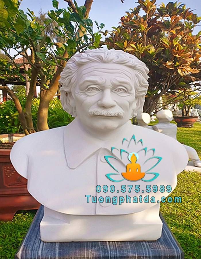 Tượng Bán Thân Albert Einstein Bằng Đá Trắng Nguyên Khối