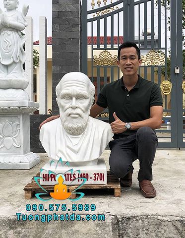 Tượng Chân Dung Hippocrates Bằng Đá Trắng Đẹp Cao 80cm