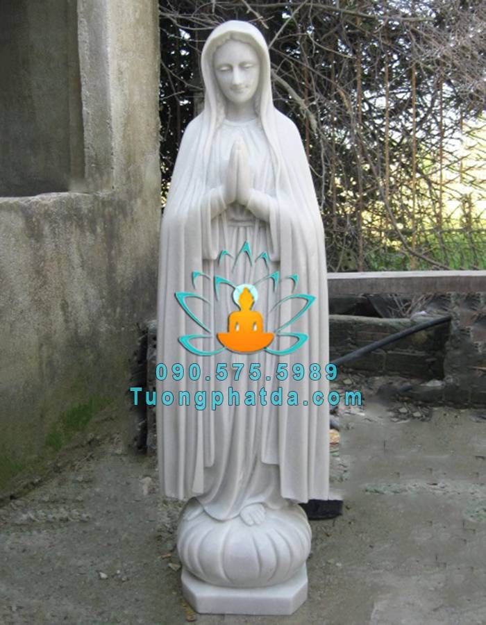 Tượng Đức Mẹ Maria Chấp Tay Đá Trắng Non Nước