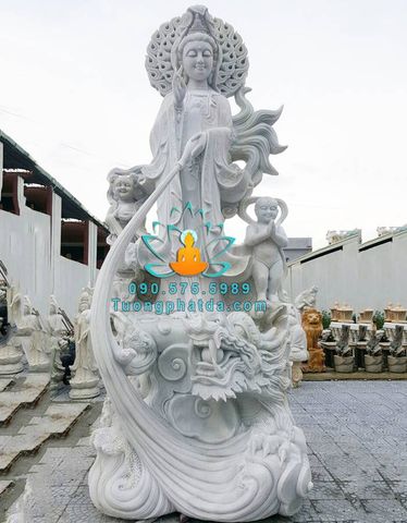 Tượng Phật Bà Quan Âm Cưỡi Rồng Bằng Đá Đẹp