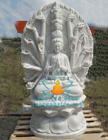 Tượng Phật Mẫu Chuẩn Đề Đá Trắng Nguyên Khối