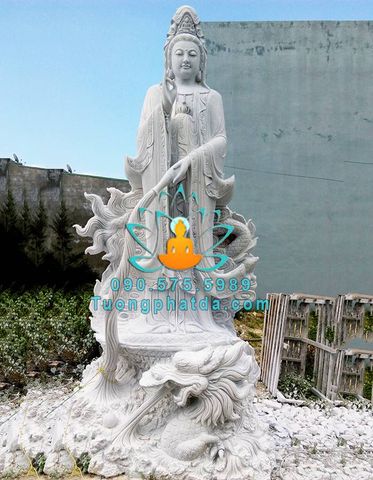 Tượng Phật Bà Quan Âm Đứng Rồng Đá Đẹp Đà Nẵng