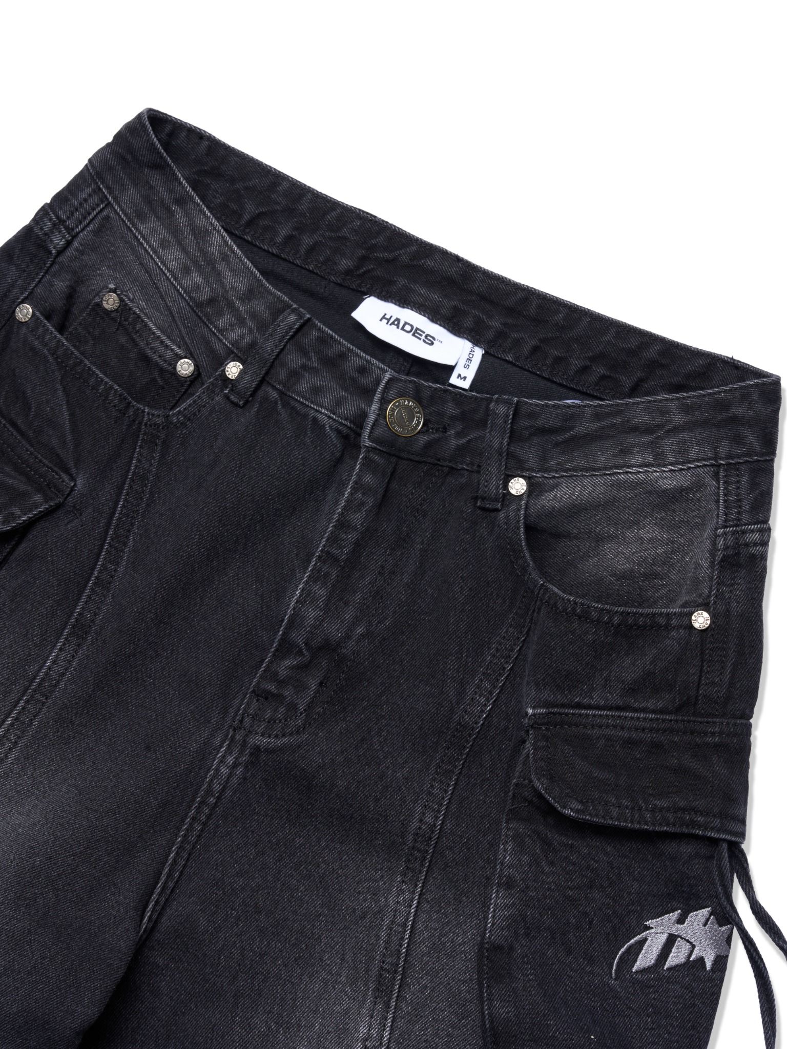 HADES WASH BAGGY DENIM TROUSERS - BLACK