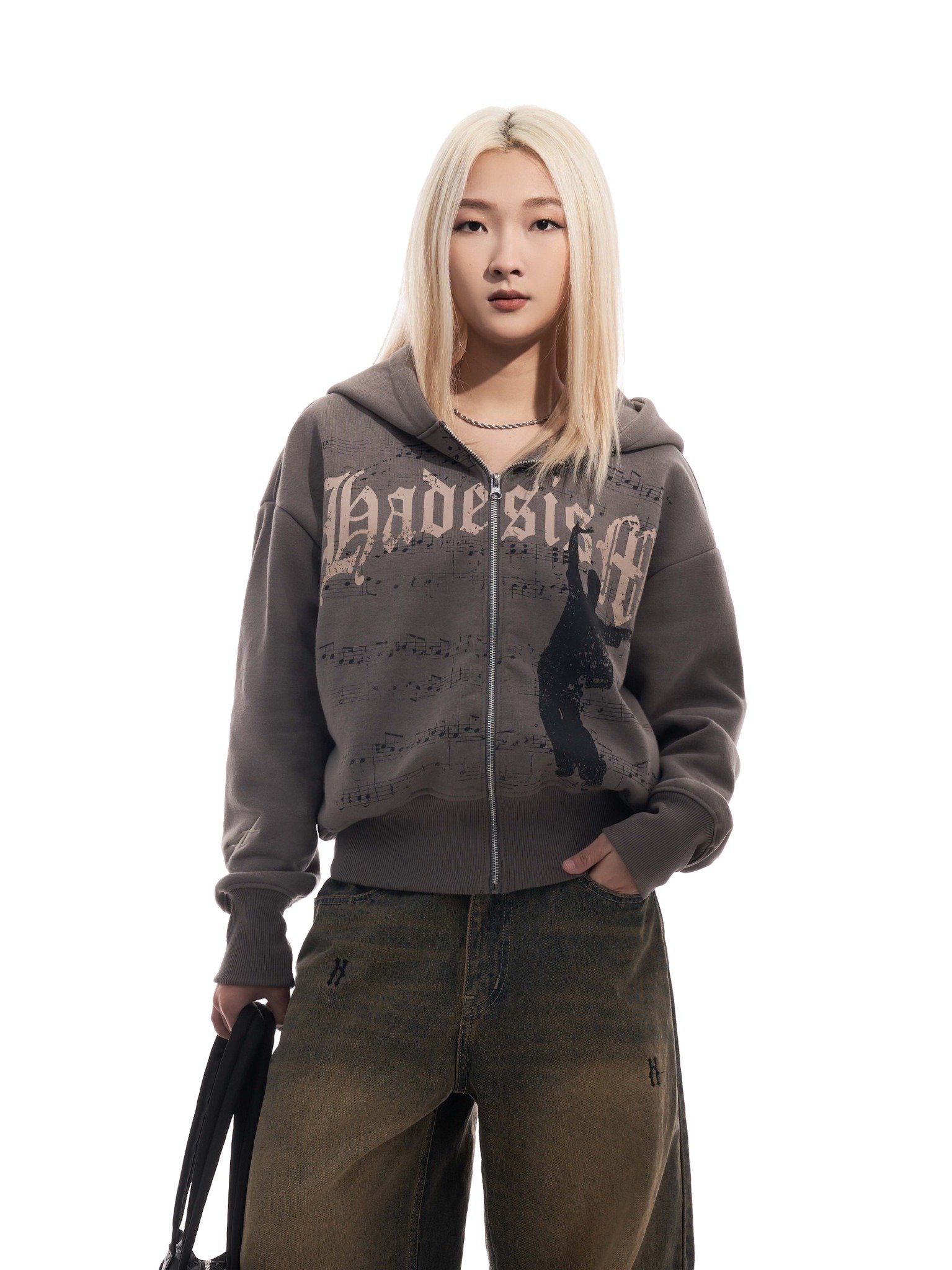 MUZIC PATCHES BOXY HOODIE ZIP