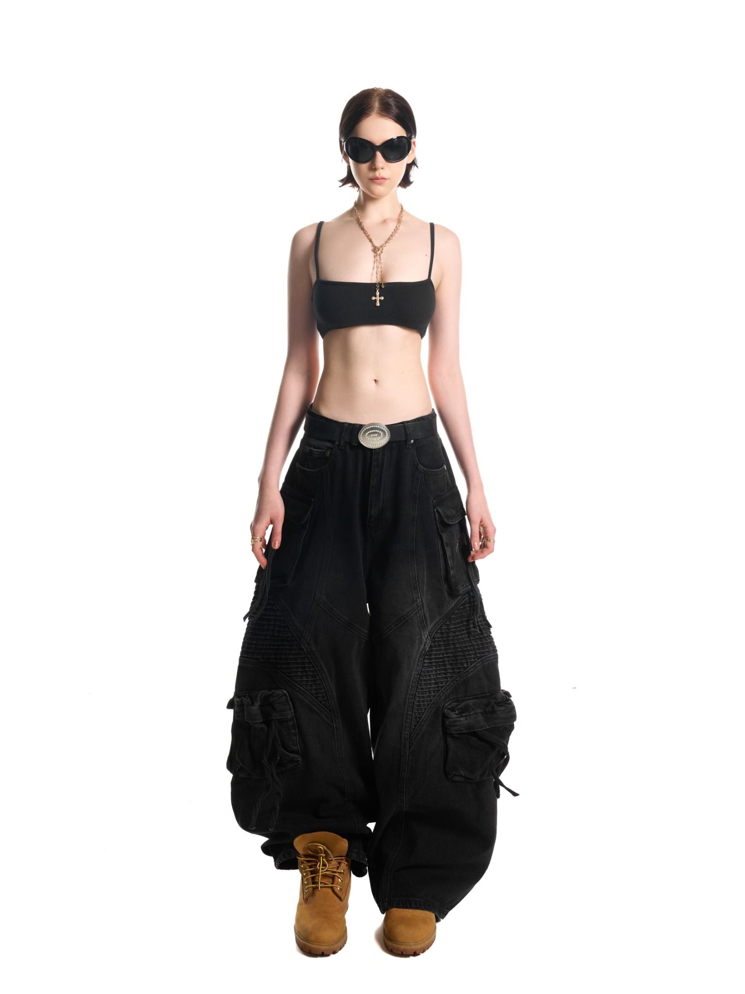 HADES WASH BAGGY DENIM TROUSERS - BLACK