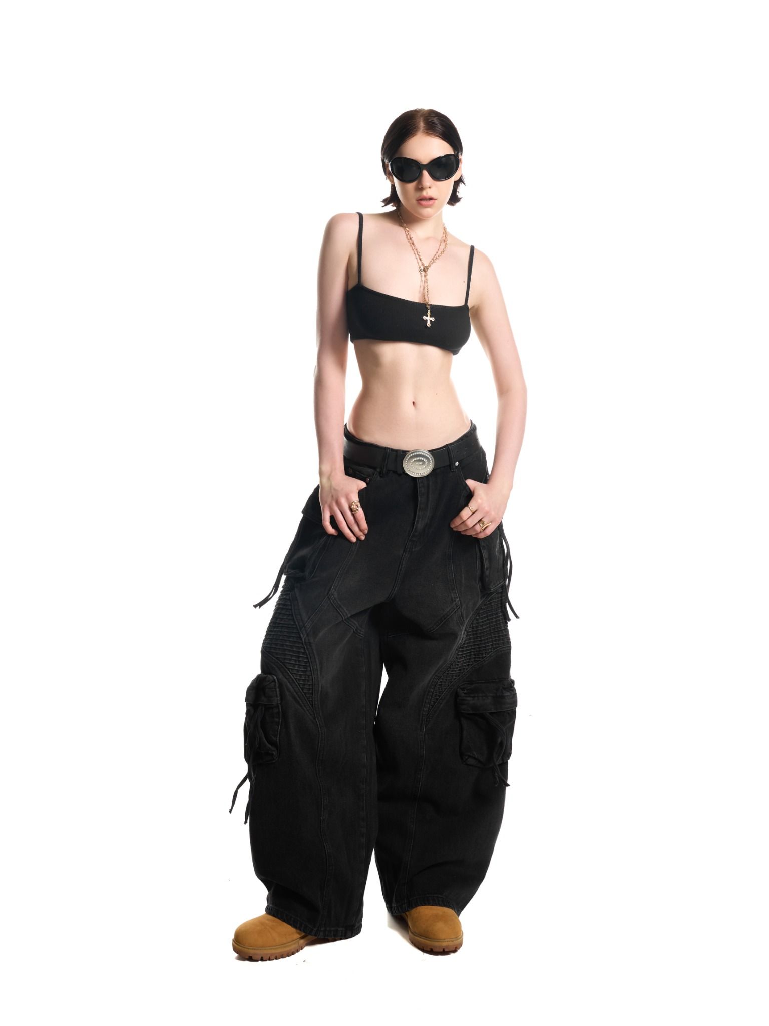 HADES WASH BAGGY DENIM TROUSERS - BLACK