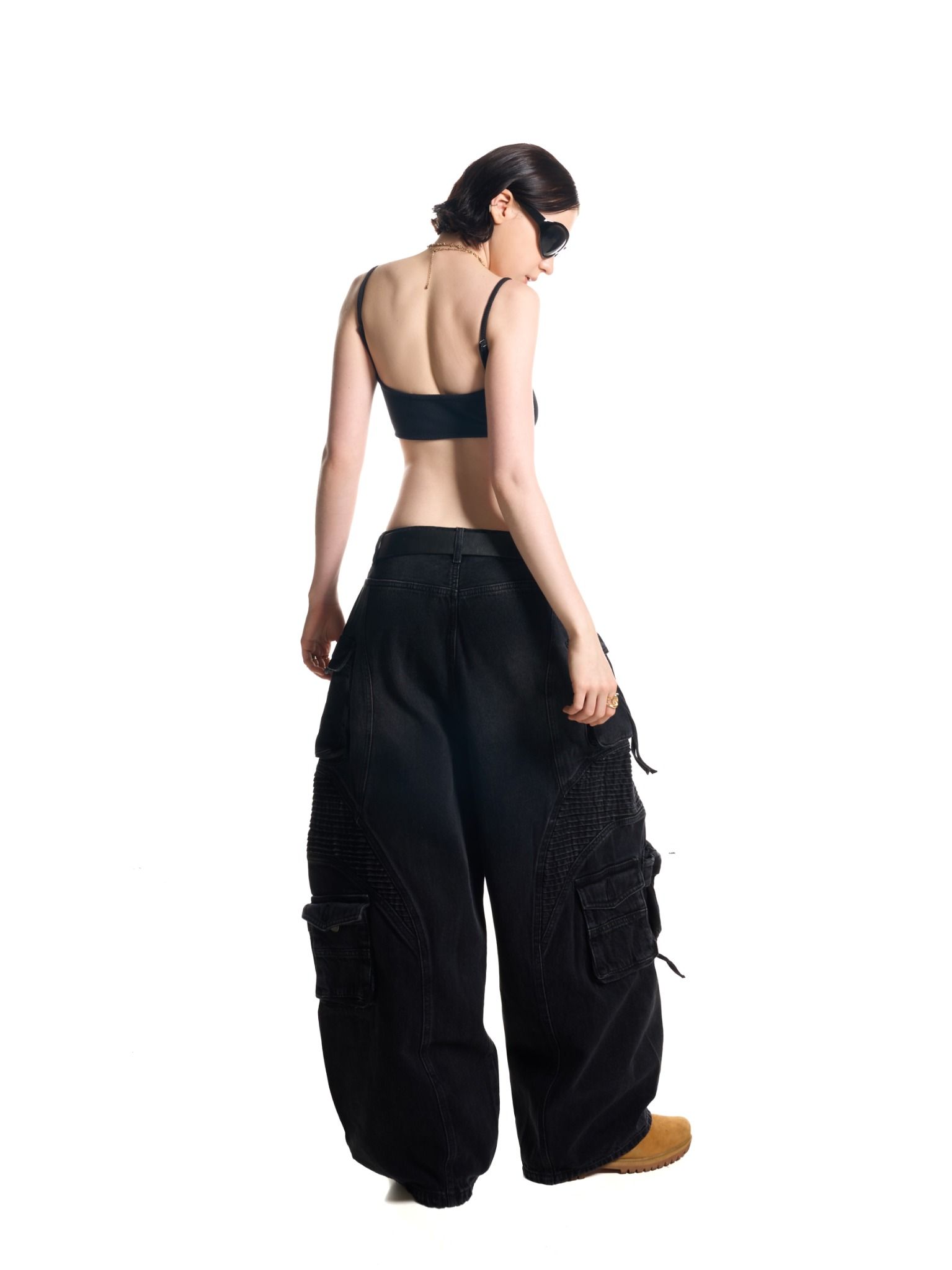 HADES WASH BAGGY DENIM TROUSERS - BLACK