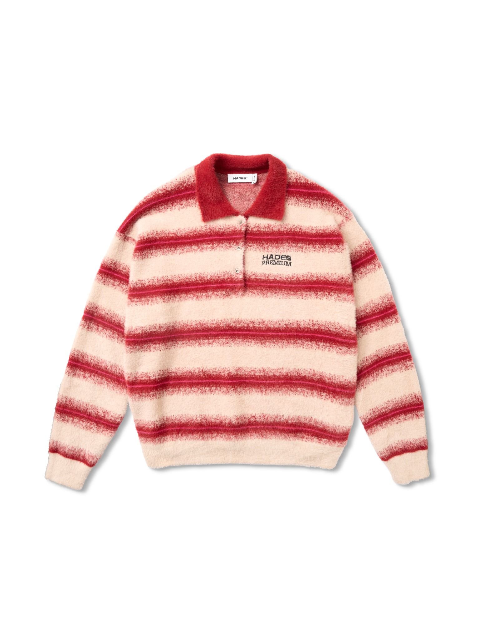 HADES COZY STRIPE POLO SWEATER - RED
