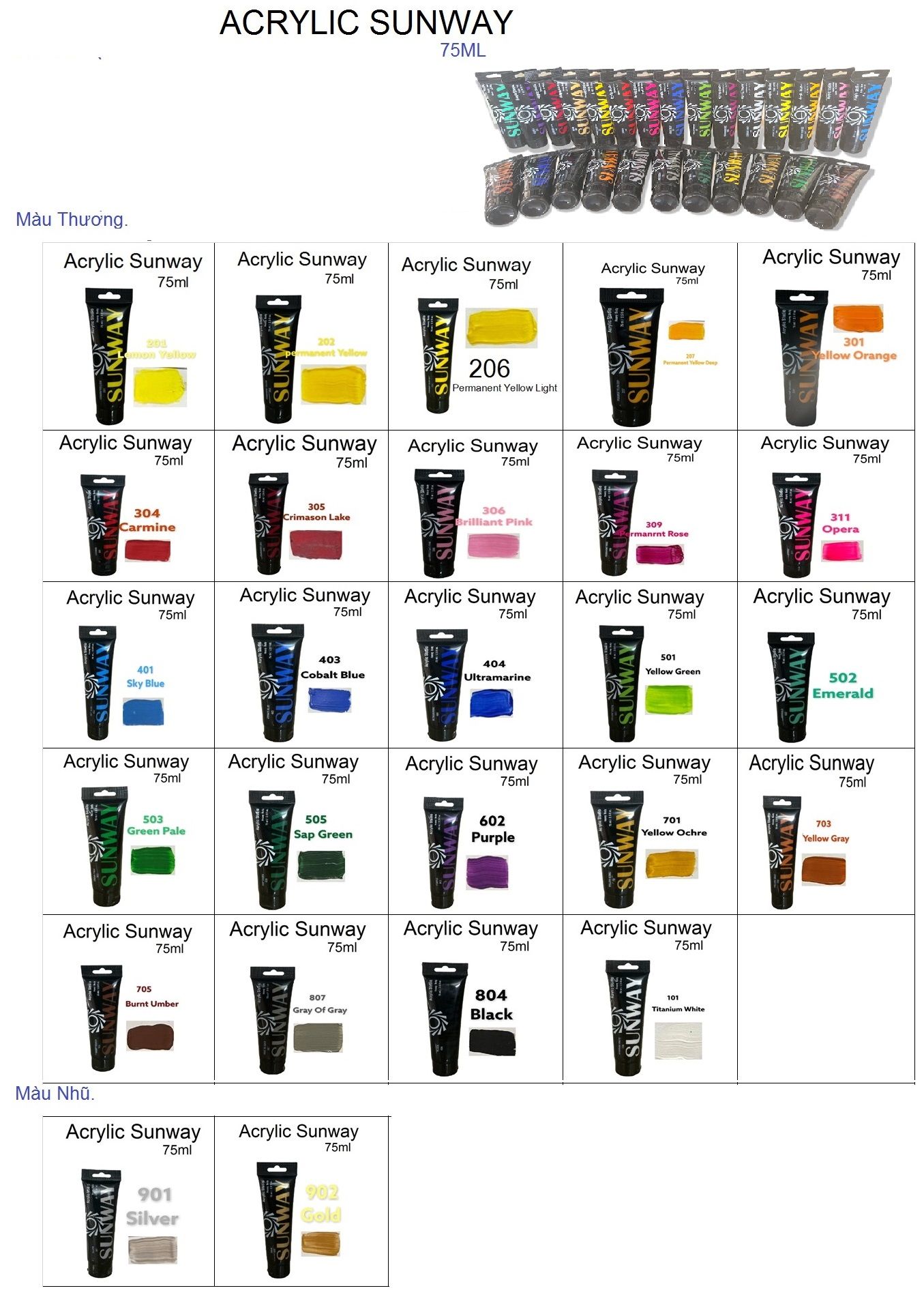 Màu Acrylic Sunway Đài Loan Dạng Tuýp 120ML