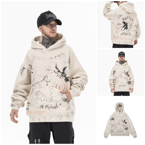 FG ™️| GRAFFITI ANGEL DEVIL RETRO WASH OLD HOODIE FG E773