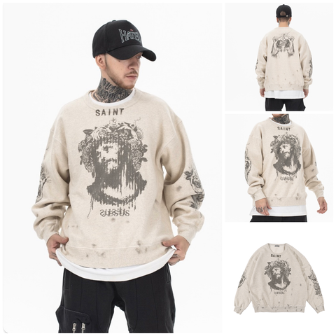 JESUS RETRO GRAFFITI DESTROYS CASUAL SWEATER FG E799