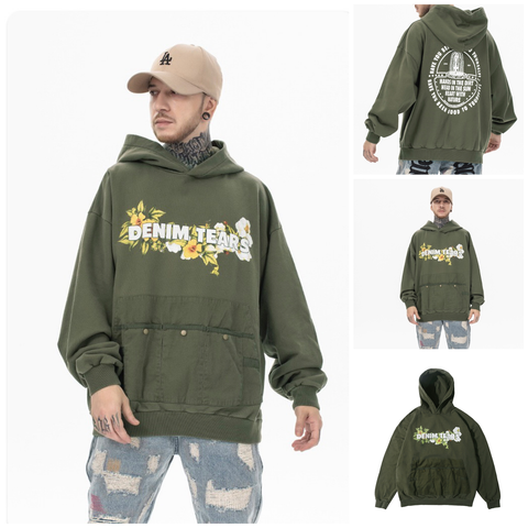 FG ™️|  RETRO POCKET LETTER PRINTING CASUAL HOODIE FG E803