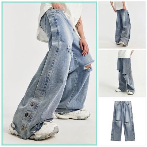 INF®️| QUẦN JEANS RÁCH WASH ỐNG RỘNG INF 12432