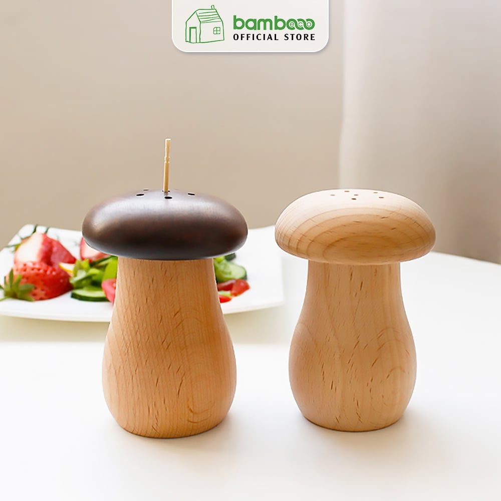 Hộp tăm hình cây nấm BAMBOOO ECO chất liệu gỗ sồi, gỗ óc chó