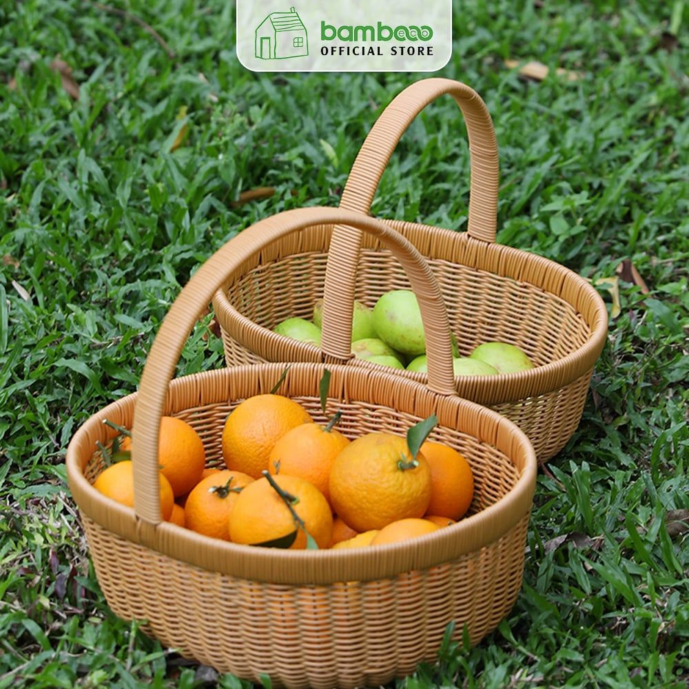Giỏ picnic 2024 đựng đồ BAMBOOO ECO đựng hoa quả trái cây bánh kẹo , có quai xách , đan tay thủ công