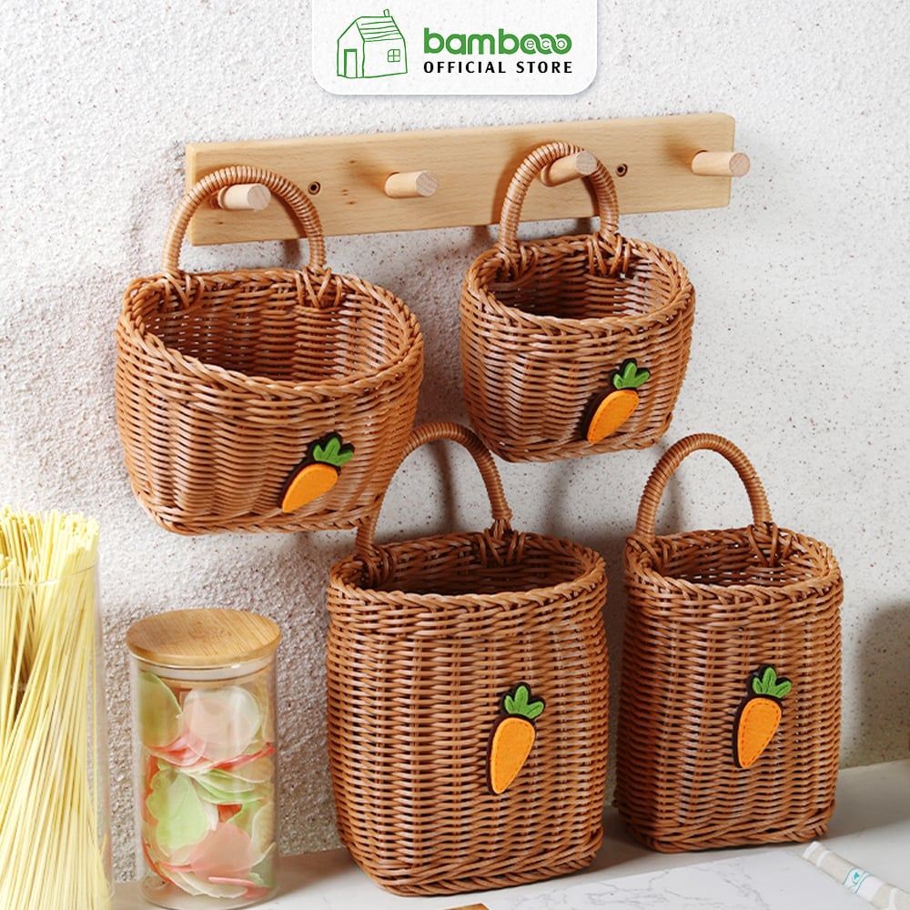Giỏ đan decor treo tường Bambooo Eco đựng hoa quả trái cây đồ khô phong cách Hàn Quốc Cao Cấp