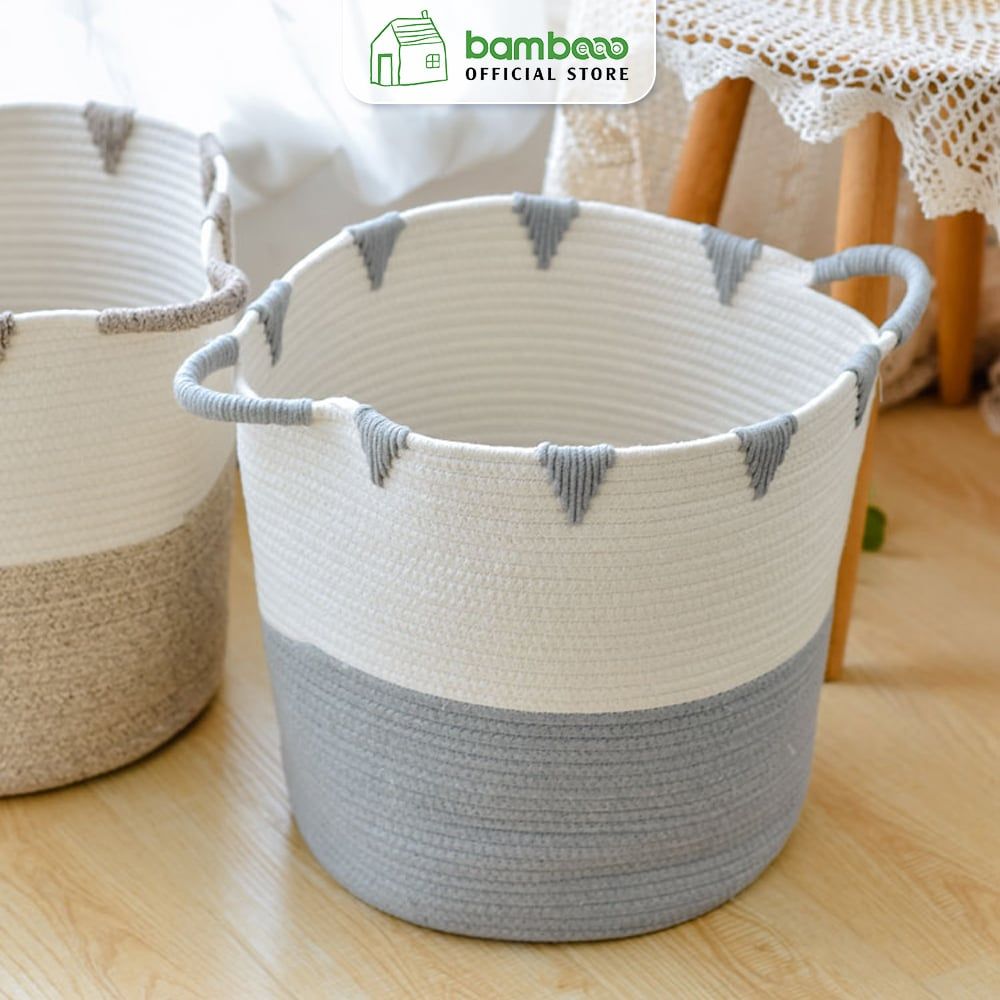 Giỏ đựng quần áo bẩn Cotton BAMBOOO ECO đựng đa năng, đồ chơi có thể gấp gọn phong cách Hàn Quốc