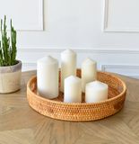 Khay trà có tay cầm hình tròn BAMBOO HOME khay đựng mỹ phẩm mây tre đan