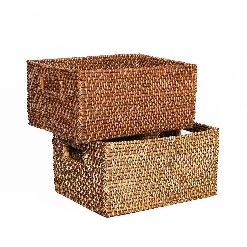 K001074 Giỏ mây tre đan chữ nhật lớn có tay xách - Giỏ mây tre - The bamboo