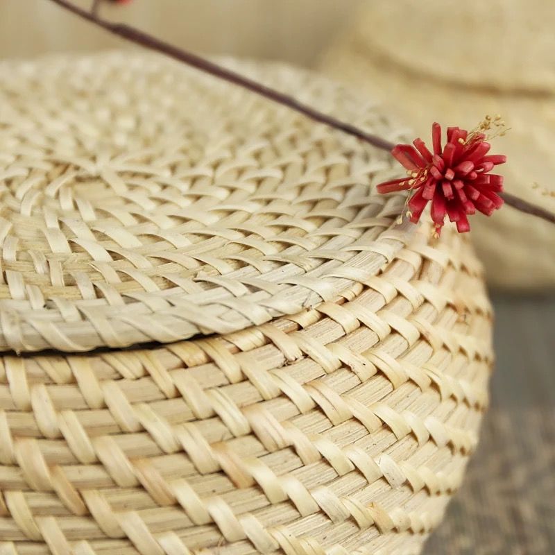 Hộp mây tre đan tròn có nắp - Giỏ mây tre - The bamboo