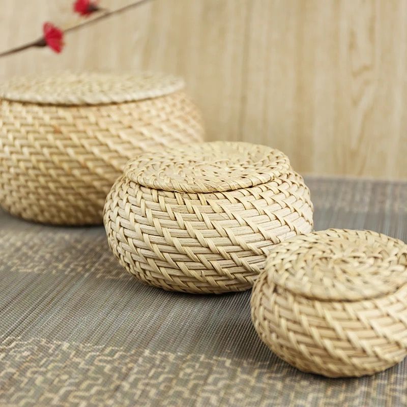 Hộp mây tre đan tròn có nắp - Giỏ mây tre - The bamboo