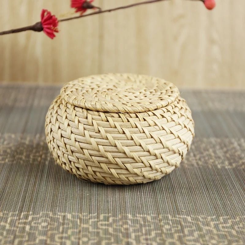 Hộp mây tre đan tròn có nắp - Giỏ mây tre - The bamboo