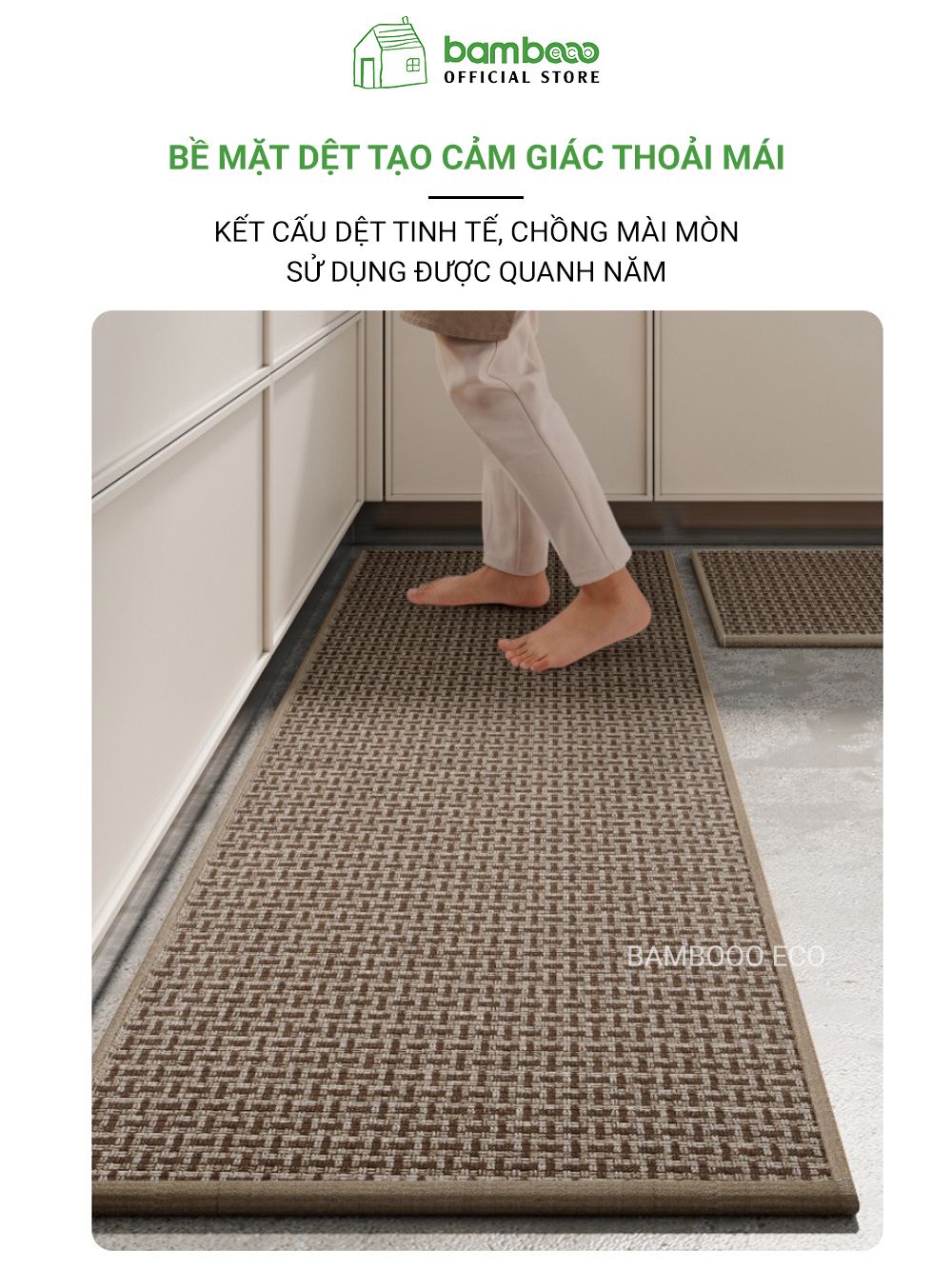 Thảm bếp 2024 sợi dệt thấm nước nhanh BAMBOOO ECO thảm trải sàn nhà bếp chống trơn trượt bằng cao su