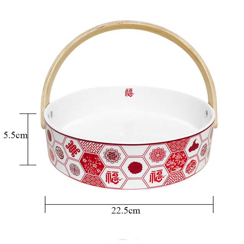 Khay mứt, hộp mứt 4 ngăn bằng sứ nắp tre phong cách Bắc Âu - chất liệu cao cấp - Bamboo Home