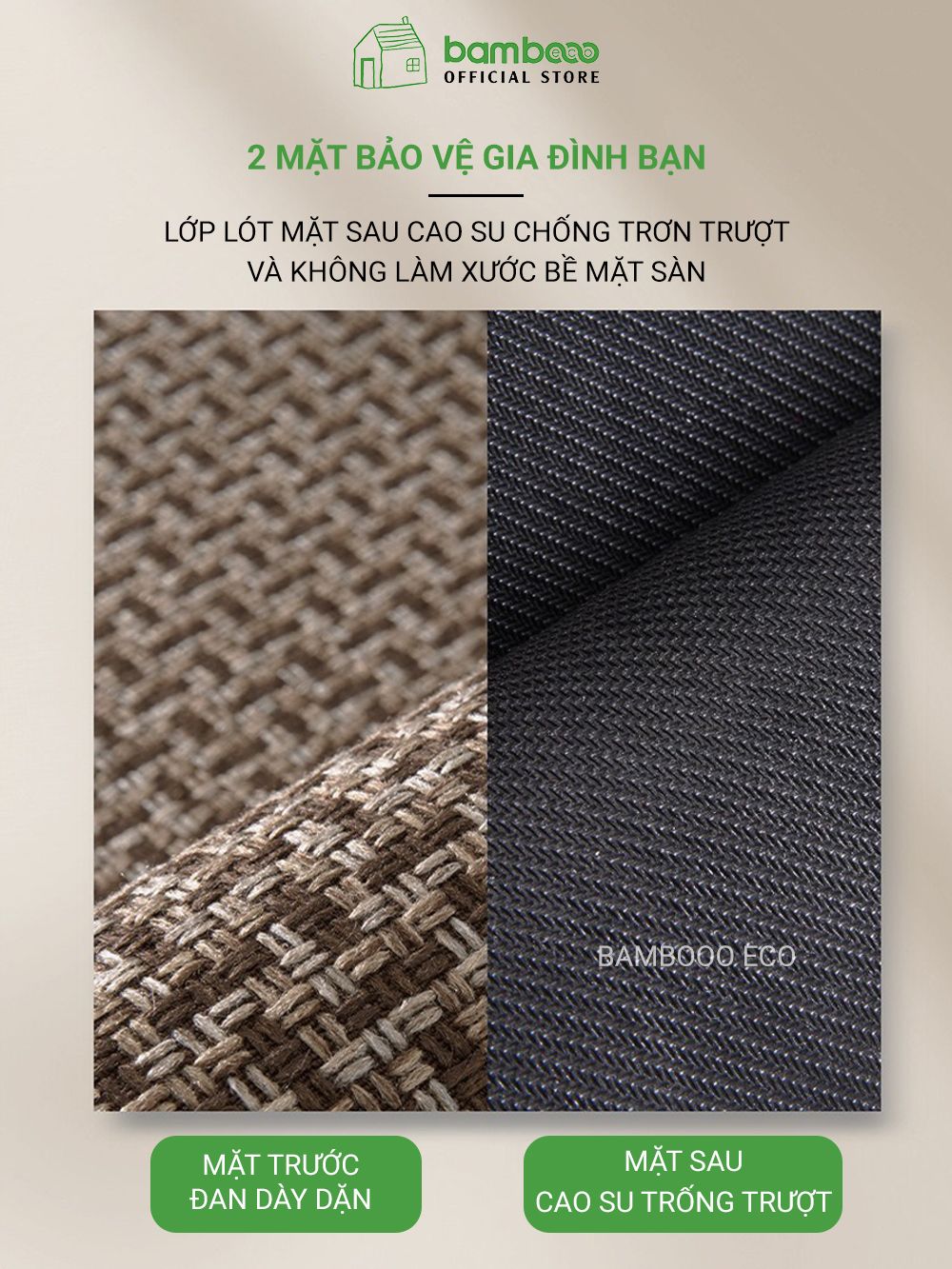 Thảm bếp 2024 sợi dệt thấm nước nhanh BAMBOOO ECO thảm trải sàn nhà bếp chống trơn trượt bằng cao su