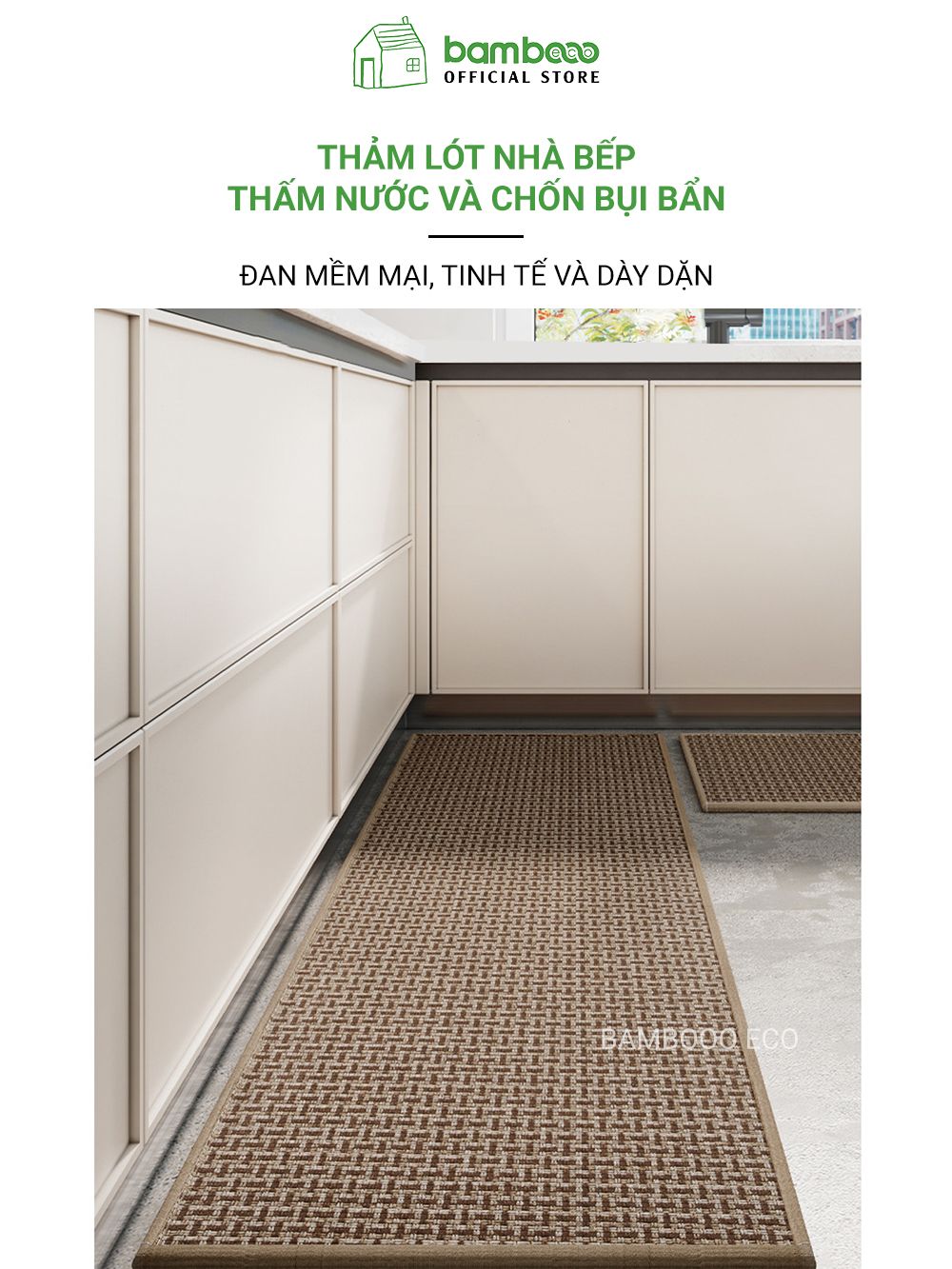 Thảm bếp 2024 sợi dệt thấm nước nhanh BAMBOOO ECO thảm trải sàn nhà bếp chống trơn trượt bằng cao su