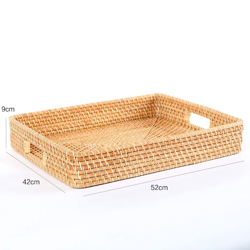 Khay mây tre đan chữ nhật có tay xách - Giỏ mây tre - The bamboo
