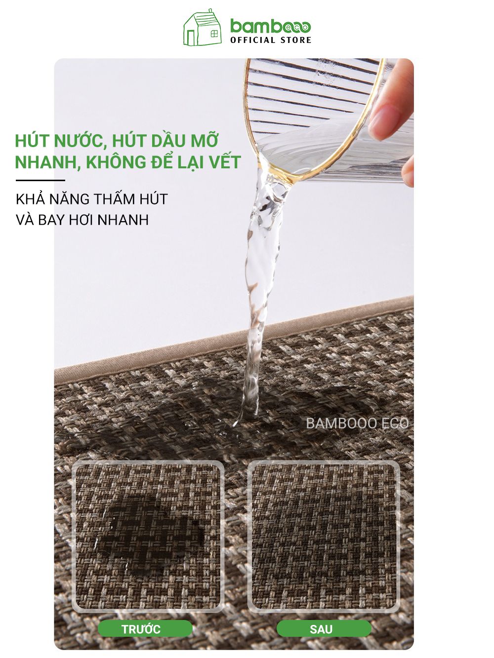 Thảm bếp 2024 sợi dệt thấm nước nhanh BAMBOOO ECO thảm trải sàn nhà bếp chống trơn trượt bằng cao su