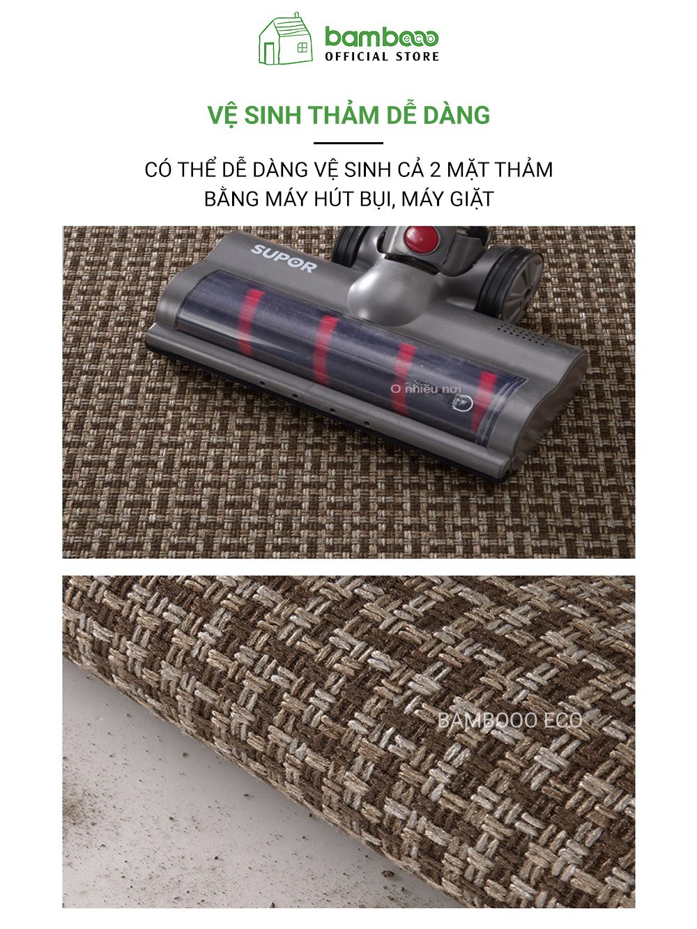 Thảm bếp 2024 sợi dệt thấm nước nhanh BAMBOOO ECO thảm trải sàn nhà bếp chống trơn trượt bằng cao su