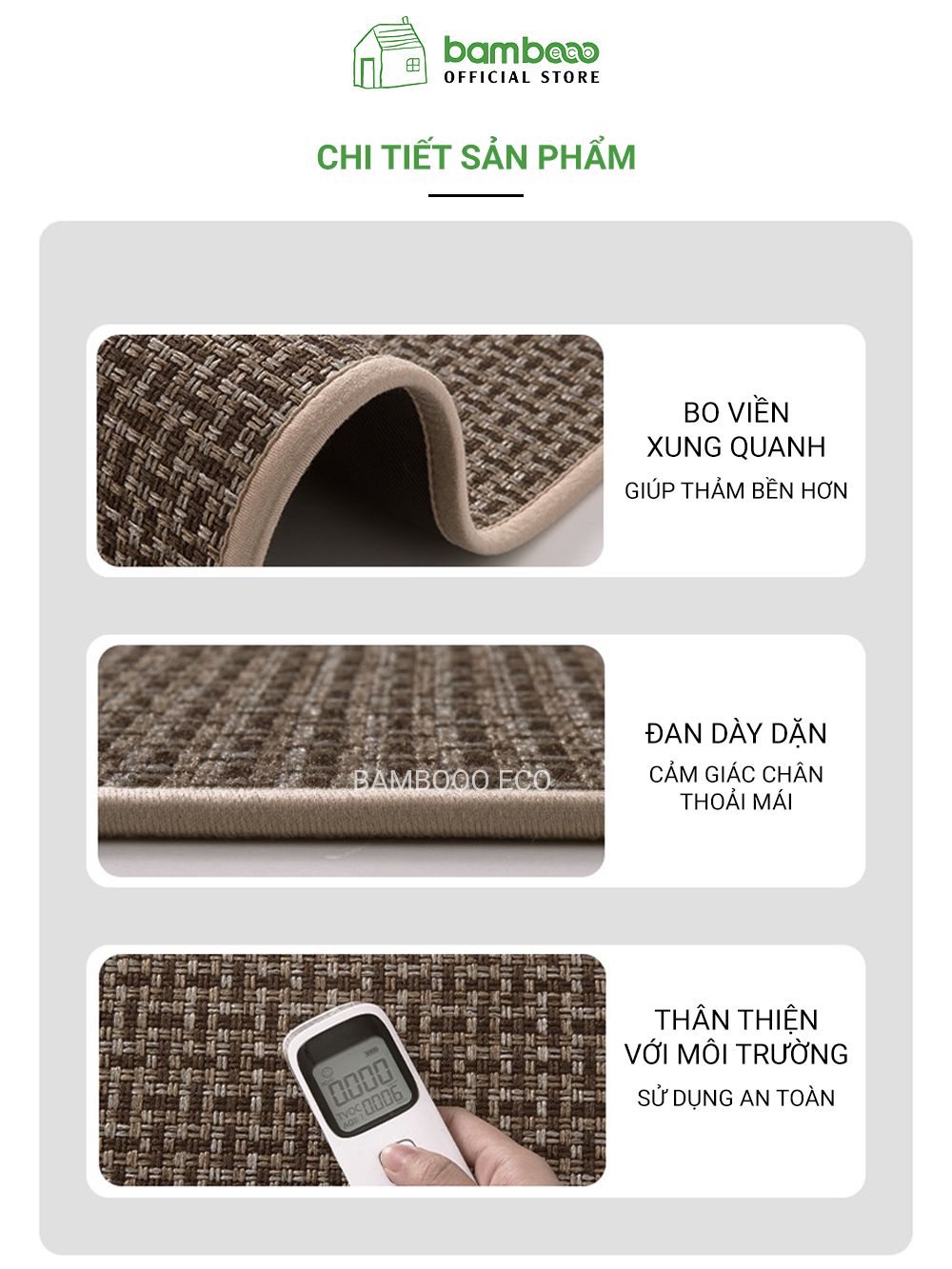 Thảm bếp 2024 sợi dệt thấm nước nhanh BAMBOOO ECO thảm trải sàn nhà bếp chống trơn trượt bằng cao su