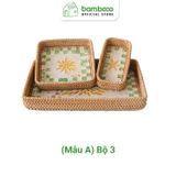 Khay Mây Khảm Trai Cao Cấp BAMBOO HOME Để Trái Cây Đồ Trang Sức Phong Cách Bắc Âu Để Trong Phòng Ngủ Phòng Khách Đa Năng