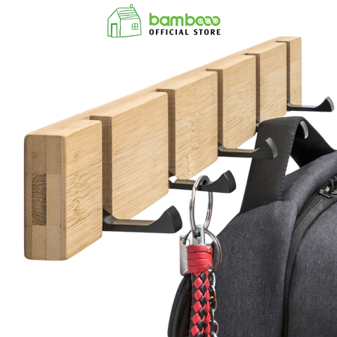 Móc treo bằng tre BAMBOO HOME giá treo quần áo đa năng có thể gập gọn, gắn tường tiện lợi, trang trí decor nhà cửa